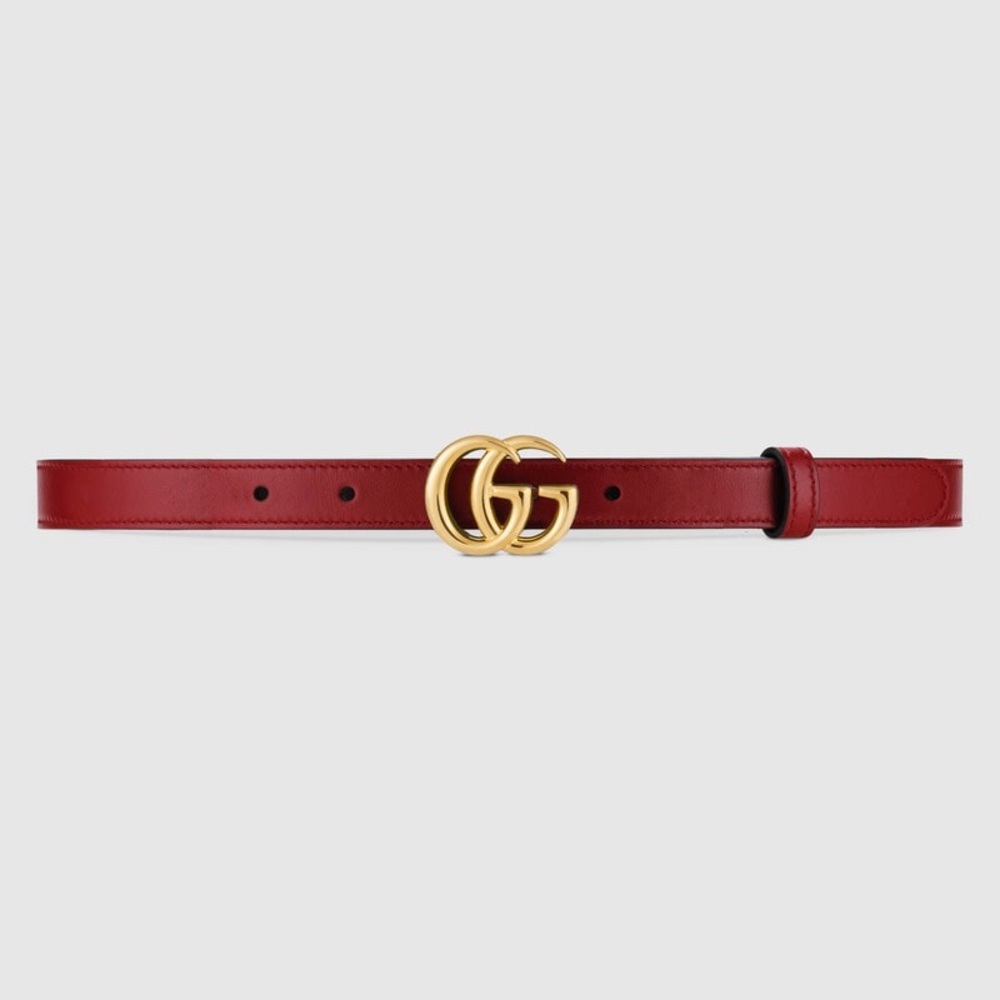 Gucci Marmont Red Belt with Iconic Gold GG Buckle